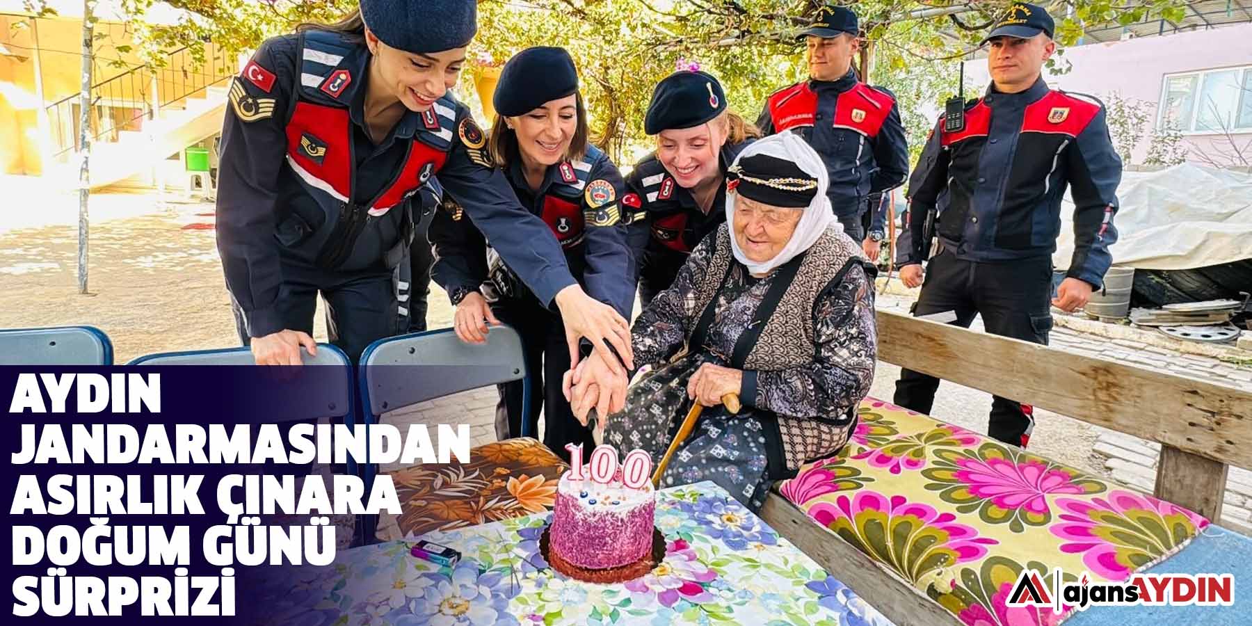 Aydın jandarmasından asırlık çınara doğum günü sürprizi