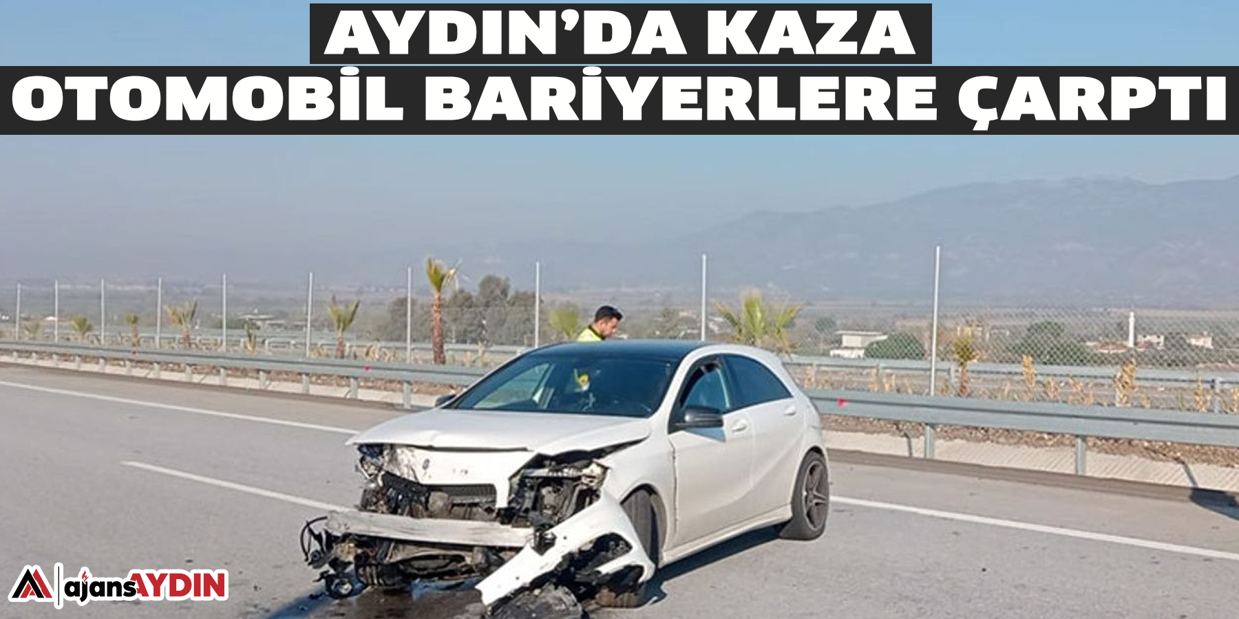 Aydın’da kaza  Otomobil bariyerlere çarptı