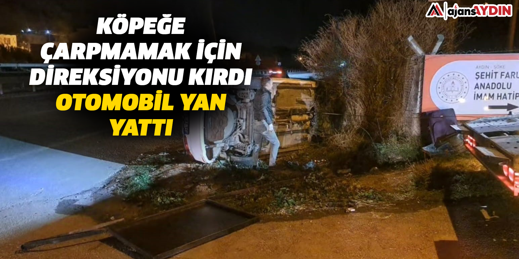 Köpeğe çarpmamak için direksiyonu kırdı, otomobil yan yattı