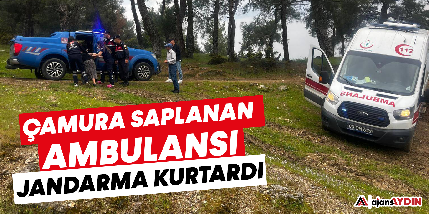 Çamura saplanan ambulansı jandarma kurtardı