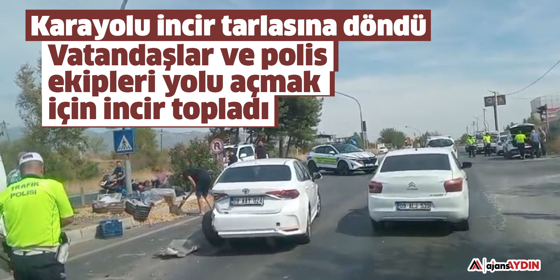 Karayolu incir tarlasına döndü  Vatandaşlar ve polis ekipleri yolu açmak için incir topladı