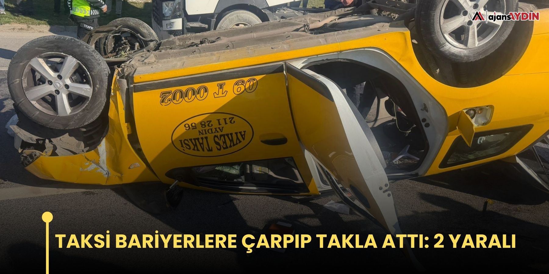 Taksi bariyerlere çarpıp takla attı: 2 yaralı
