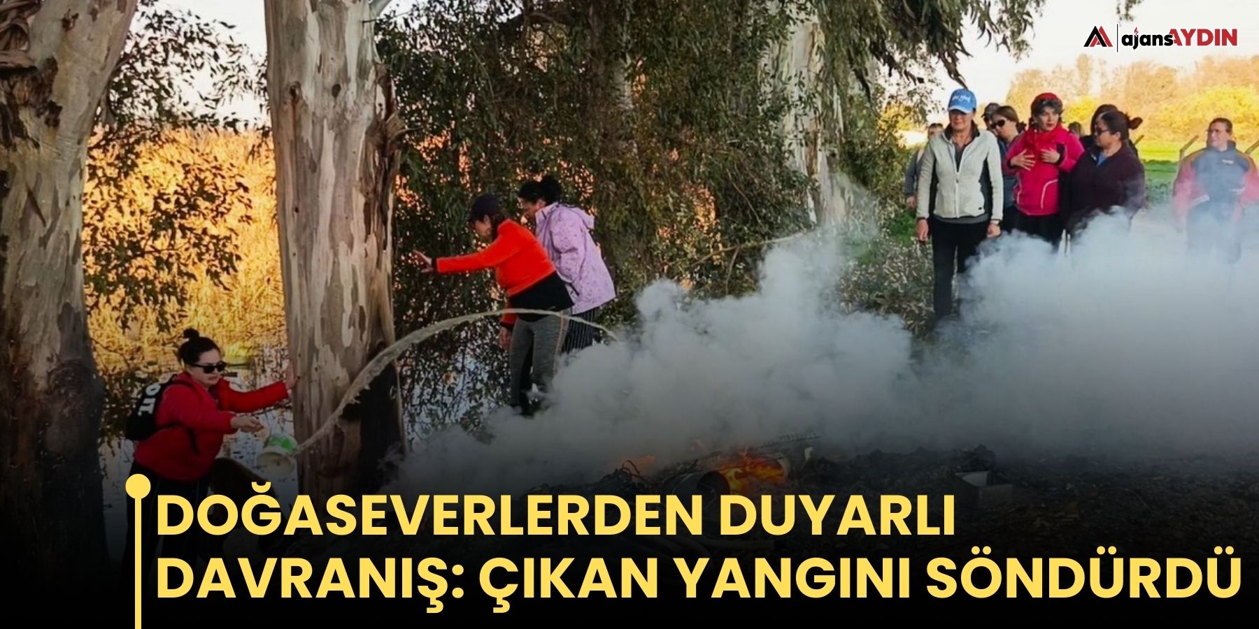 Doğaseverler kanal kenarında çıkan yangını söndürdü