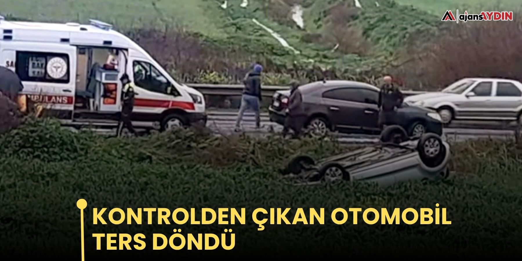 Kontrolden çıkan otomobil ters döndü