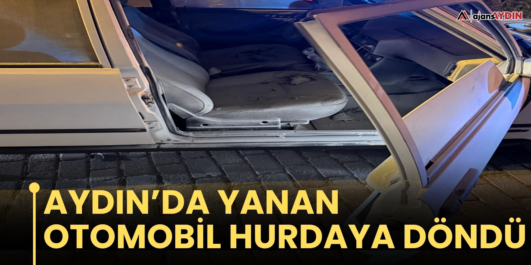 Aydın’da yanan otomobil hurdaya döndü