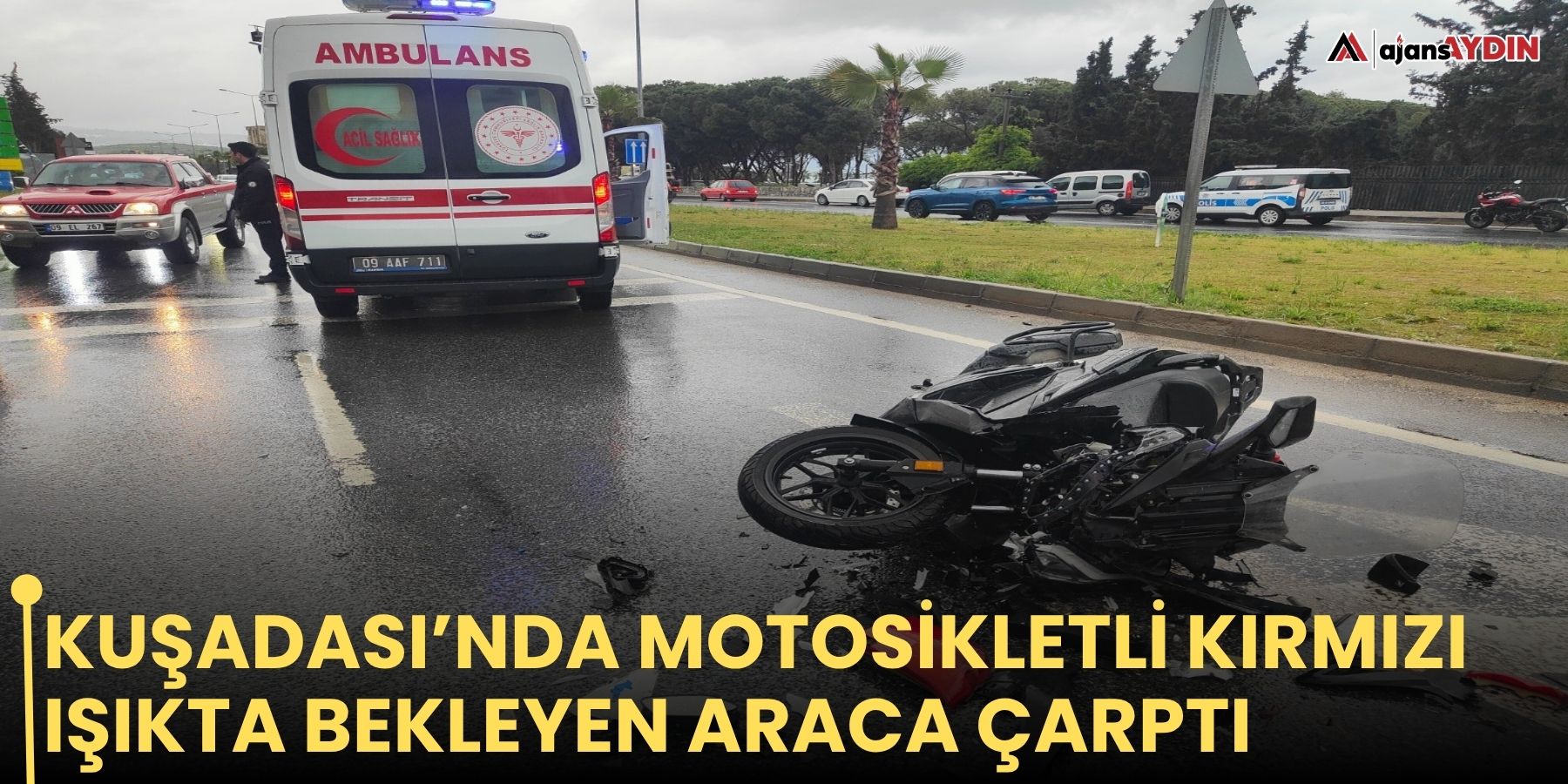 Kuşadası’nda motosikletli kırmızı ışıkta bekleyen araca çarptı