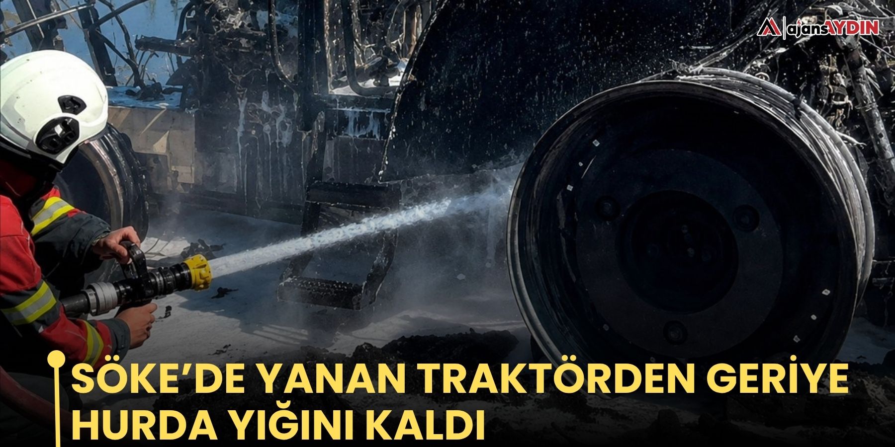 Söke’de yanan traktörden geriye hurda yığını kaldı