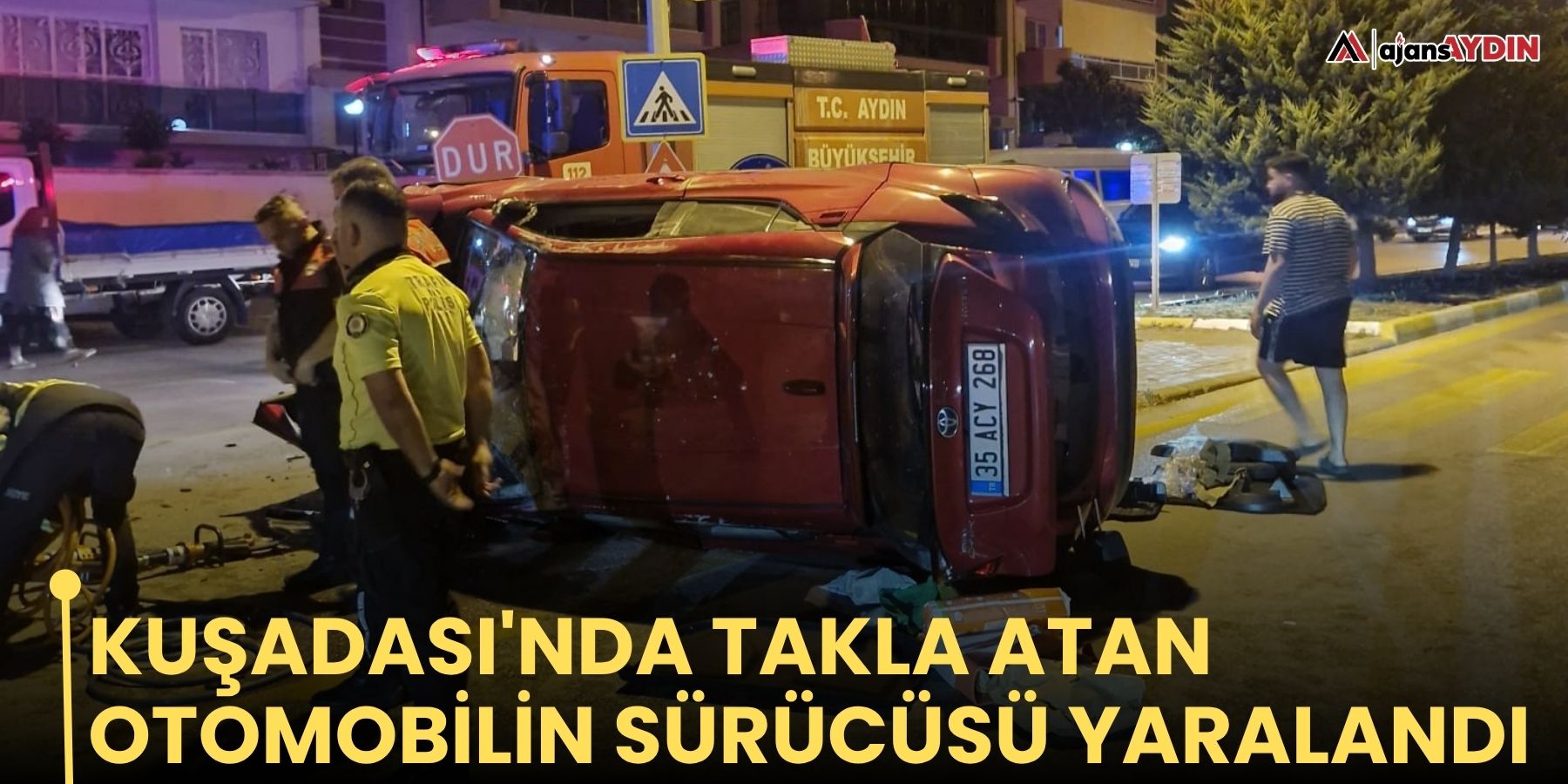 Kuşadası'nda takla atan otomobilin sürücüsü yaralandı