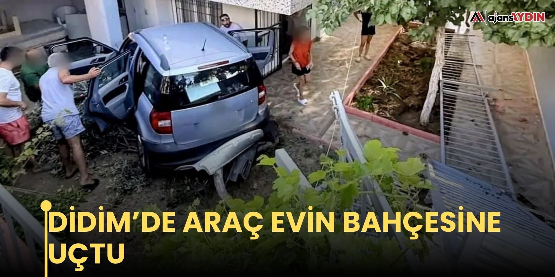 Didim’de araç evin bahçesine uçtu