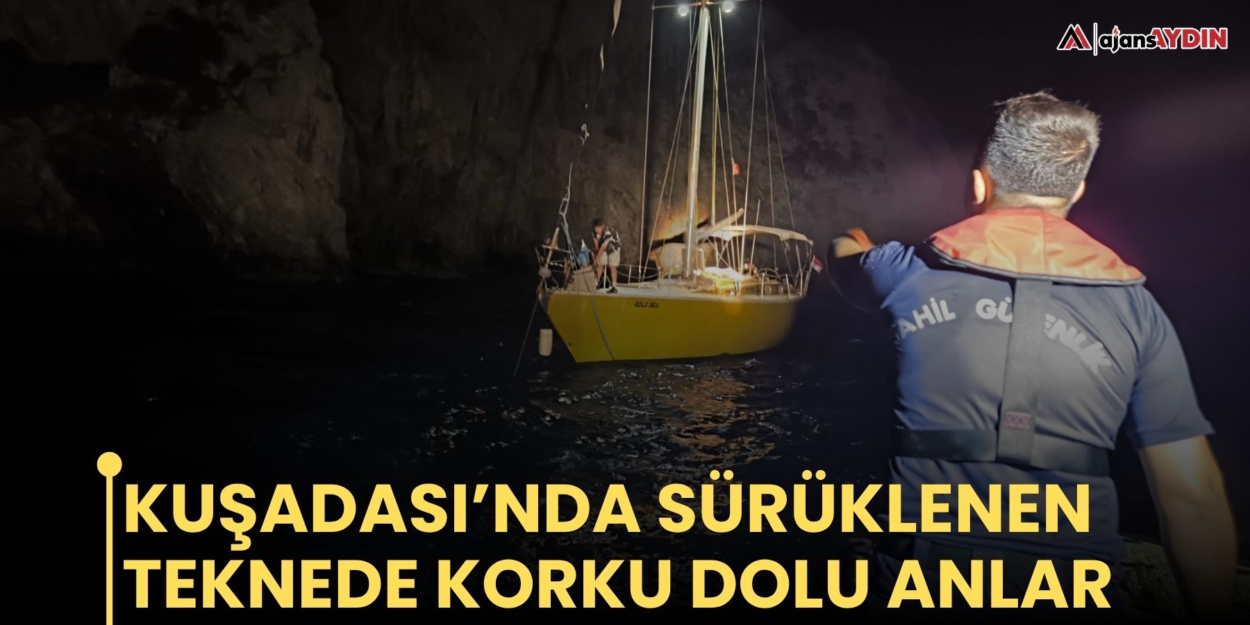 Kuşadası’nda sürüklenen teknede korku dolu anlar