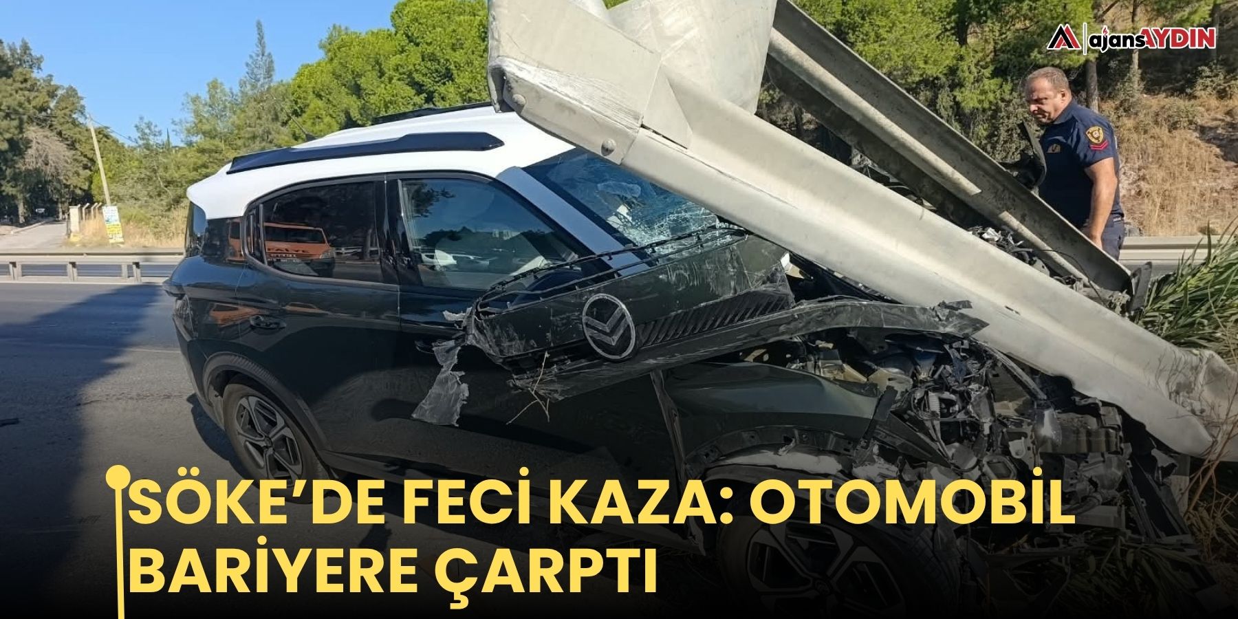 Söke’de feci kaza: otomobil bariyere çarptı