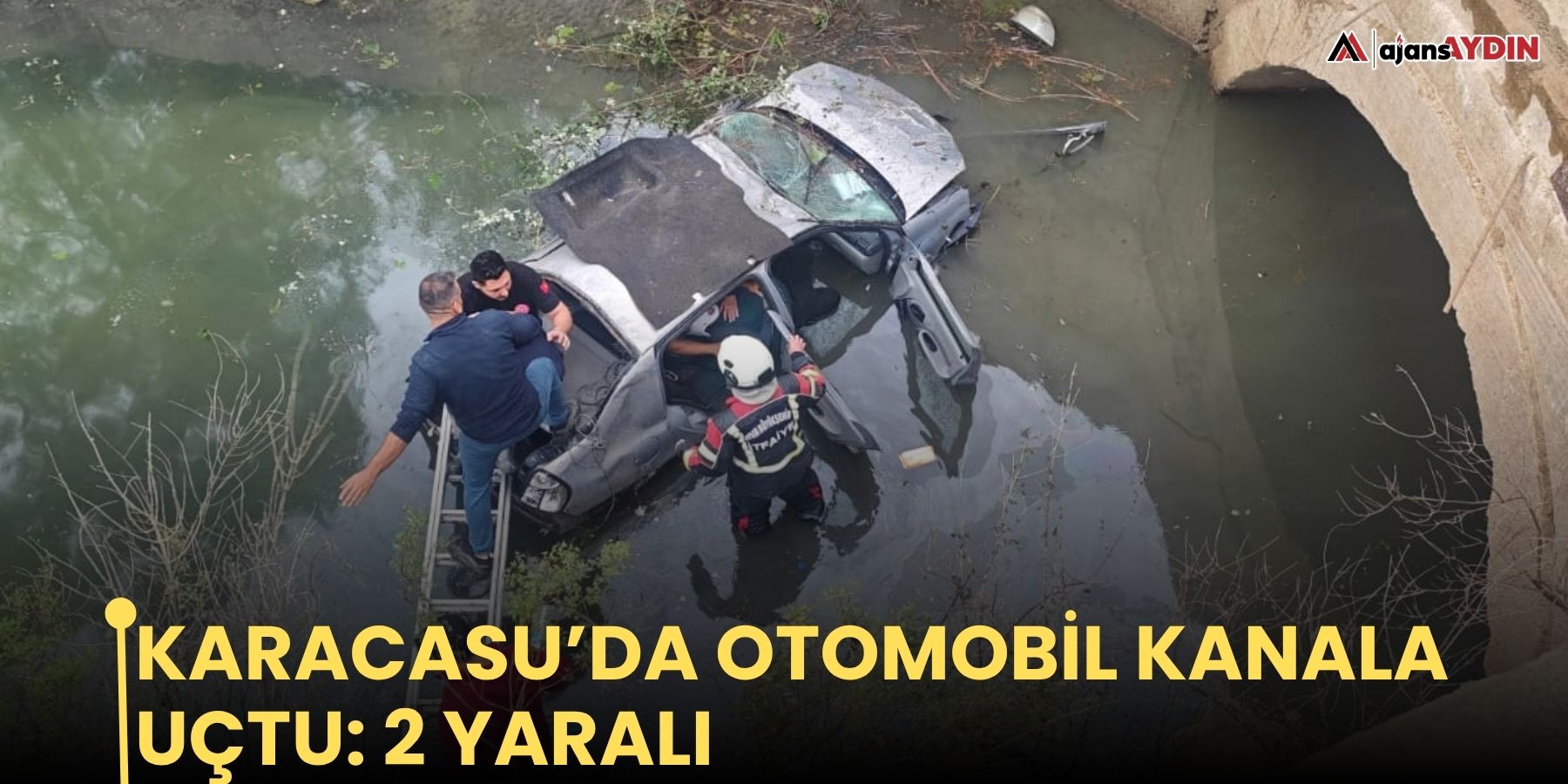 KARACASU’DA OTOMOBİL KANALA UÇTU: 2 YARALI