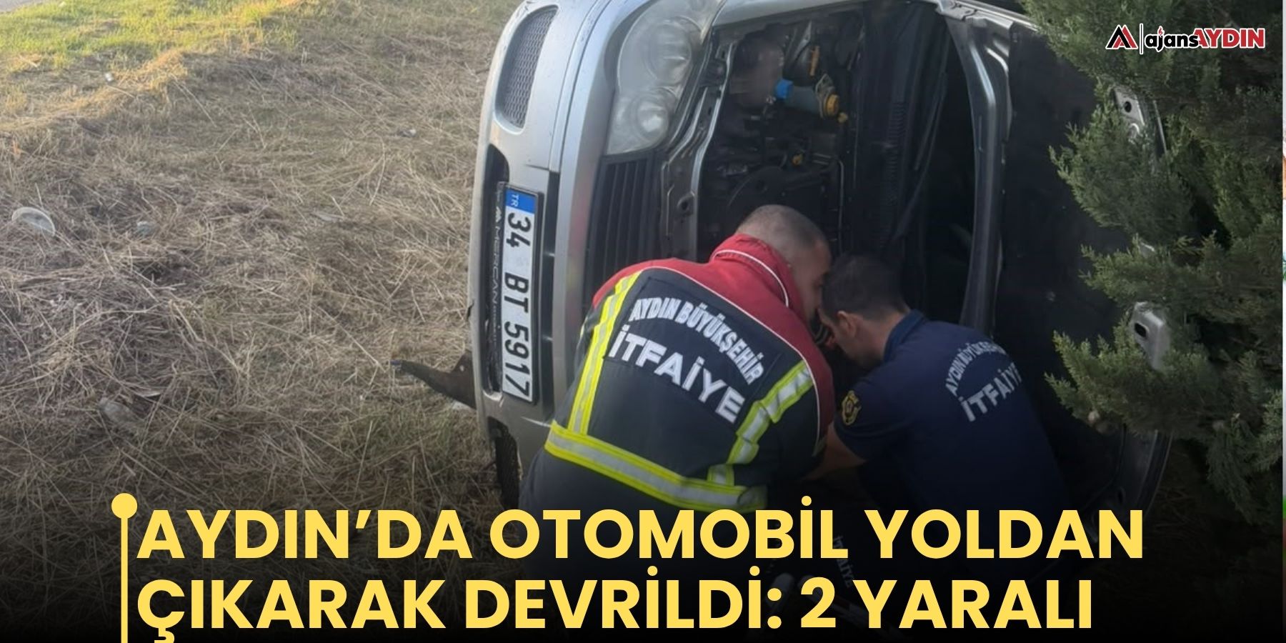Aydın’da otomobil yoldan çıkarak devrildi: 2 yaralı