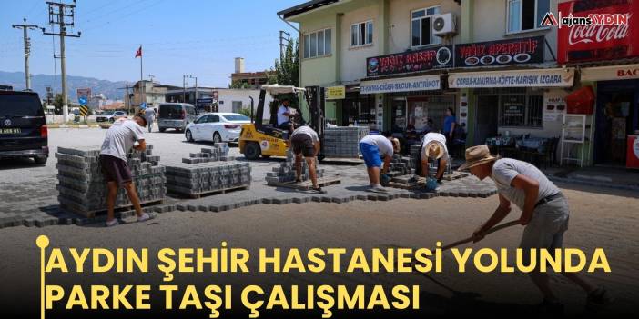 Aydın Şehir Hastanesi yolunda parke taşı çalışması